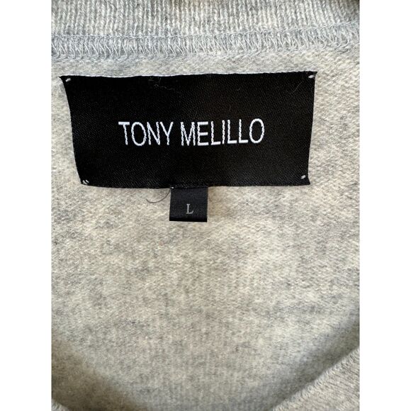 Tony Melillo Light Grey 100% Cashmere V-neck Long Sleeve Knit Sweater Size L ATM - Picture 4 of 8